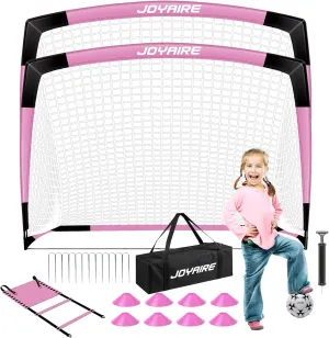 Kids Soccer Goals for Backyard Set, Portable Toddler Soccer Goal 2 of 4x3 ft, 6x4 ft, 7x5 ft, Soccer Training Equipment, Pop Up Soccer Net Kit with Size 4 Soccer Ball, Youth Games, Outdoor Sports Play