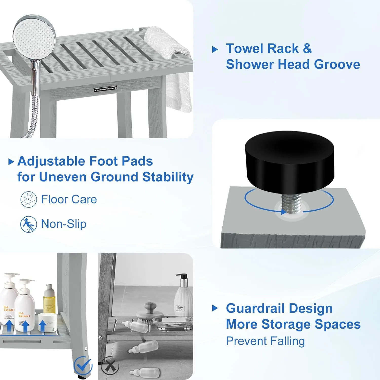 KingPavonini HDPS Shower Benches for Inside Shower to Sit on, Waterproof Shower Stool for Shaving Legs, Heavy Duty 400LBS Shower Seat with Storage Shelf, Shower Chair for Bathroom/Indoor/Outdoor Use