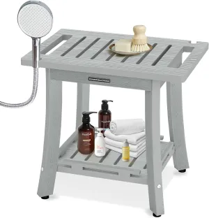 KingPavonini HDPS Shower Benches for Inside Shower to Sit on, Waterproof Shower Stool for Shaving Legs, Heavy Duty 400LBS Shower Seat with Storage Shelf, Shower Chair for Bathroom/Indoor/Outdoor Use