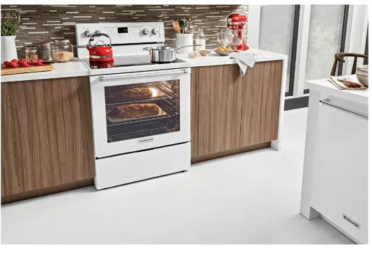 KitchenAid YKFEG500EWH Range, 30 inch Exterior Width, Electric, Self Clean, Convection, 5 Burners, 6.4 cu. ft. Capacity, Storage Drawer, 1 Ovens, White colour True European Convection