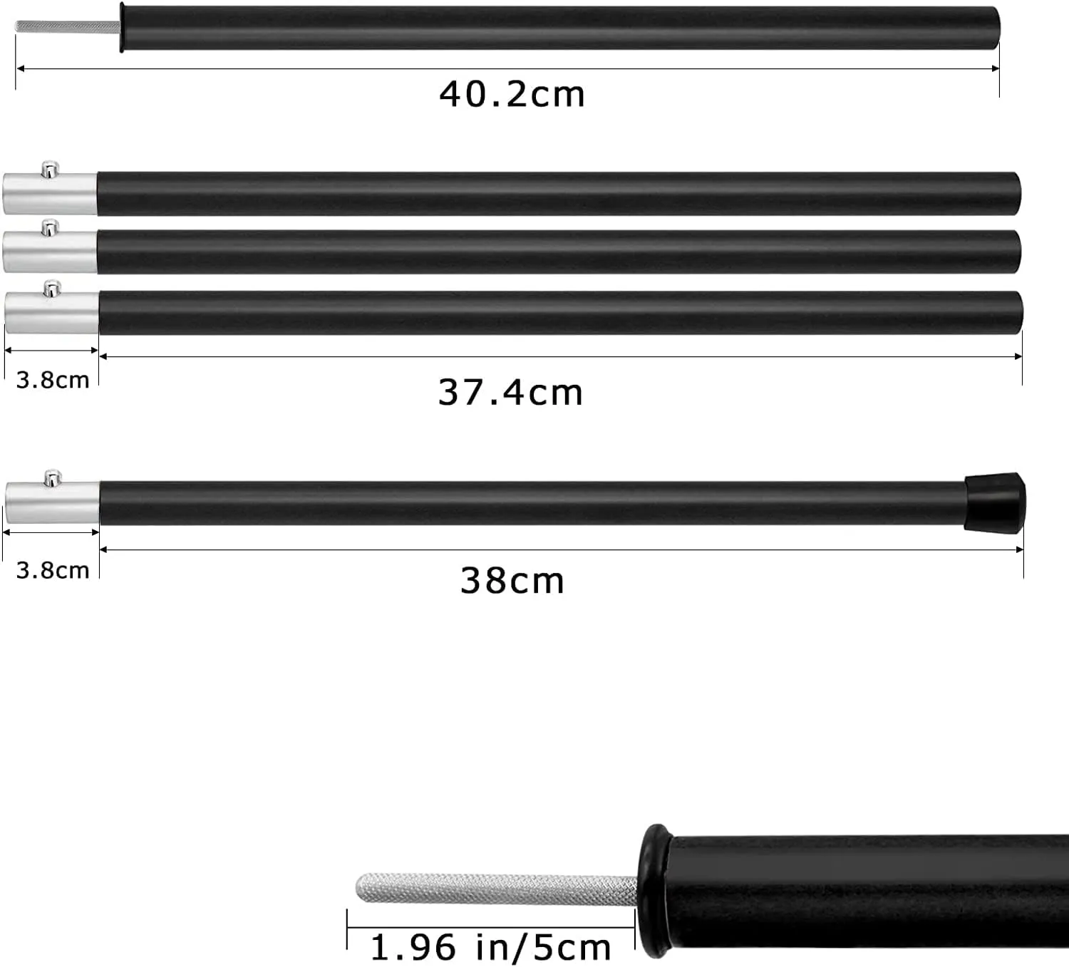 KOMCLUB Telescoping Tent Poles Tarp Poles 5-Section Adjustable Aluminum Rods for Tent Fly and Tarps Lightweight Replacement Adjustable Tent Poles for Outdoor Sport Camping 78Inch(Black)