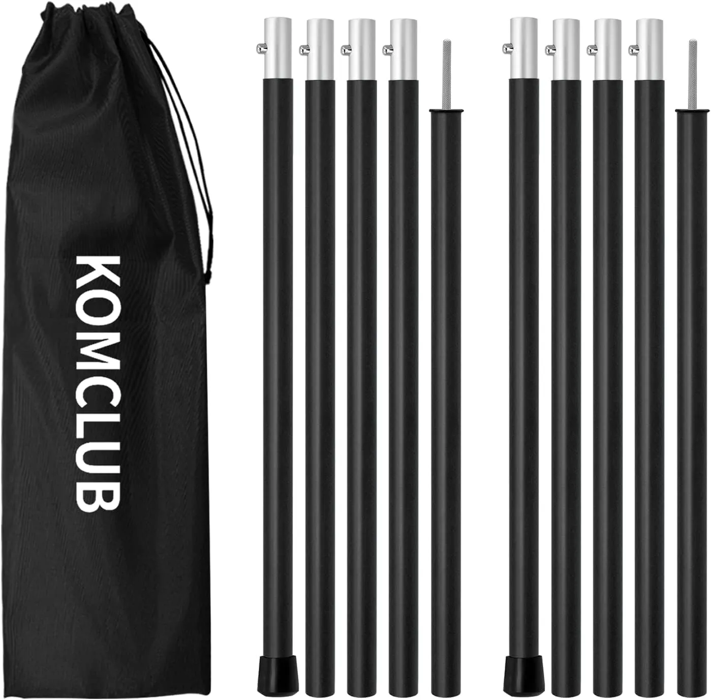 KOMCLUB Telescoping Tent Poles Tarp Poles 5-Section Adjustable Aluminum Rods for Tent Fly and Tarps Lightweight Replacement Adjustable Tent Poles for Outdoor Sport Camping 78Inch(Black)