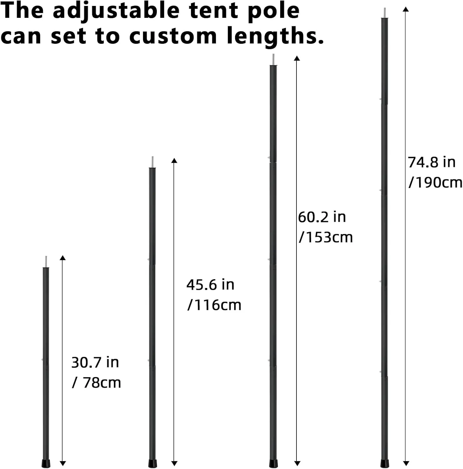 KOMCLUB Telescoping Tent Poles Tarp Poles 5-Section Adjustable Aluminum Rods for Tent Fly and Tarps Lightweight Replacement Adjustable Tent Poles for Outdoor Sport Camping 78Inch(Black)