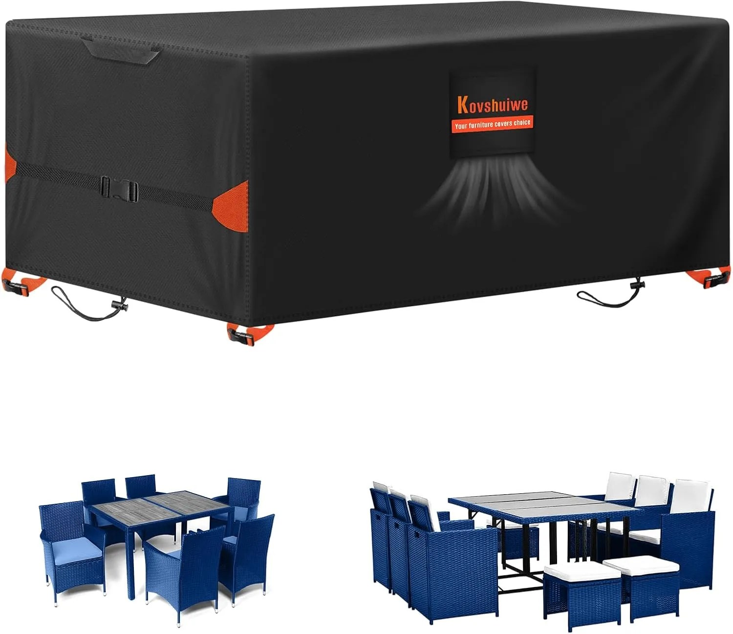 Kovshuiwe 74" Lx74 Wx28 H Patio Furniture Covers, Outdoor Furniture Covers Waterproof, Tear-Resistant Patio Table and Chair Set Cover with Fastener Windproof Buckle Straps, Heavy Duty, 600D Oxford