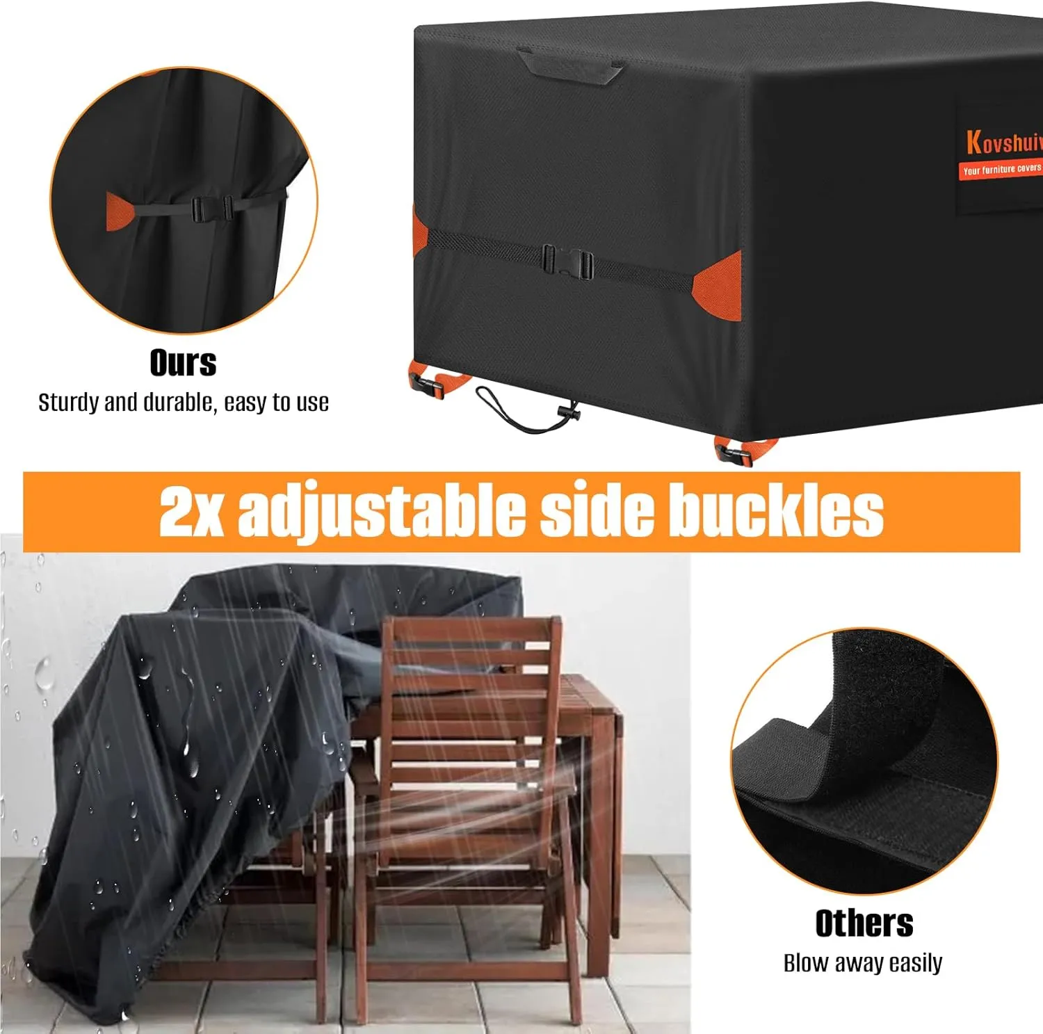 Kovshuiwe 74" Lx74 Wx28 H Patio Furniture Covers, Outdoor Furniture Covers Waterproof, Tear-Resistant Patio Table and Chair Set Cover with Fastener Windproof Buckle Straps, Heavy Duty, 600D Oxford