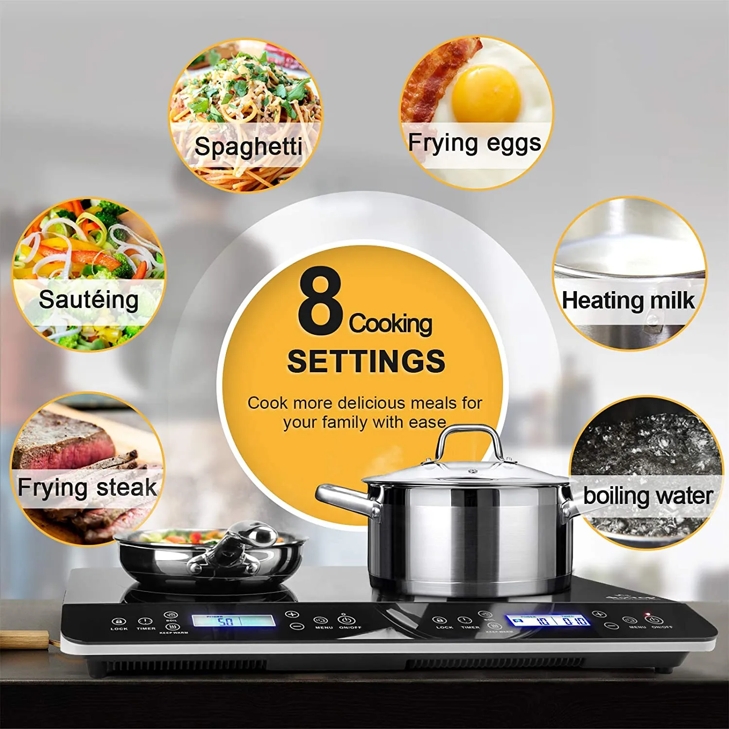 LCD Portable Double Induction Cooktop 1800W Digital Electric Countertop Burner Sensor Touch Stove