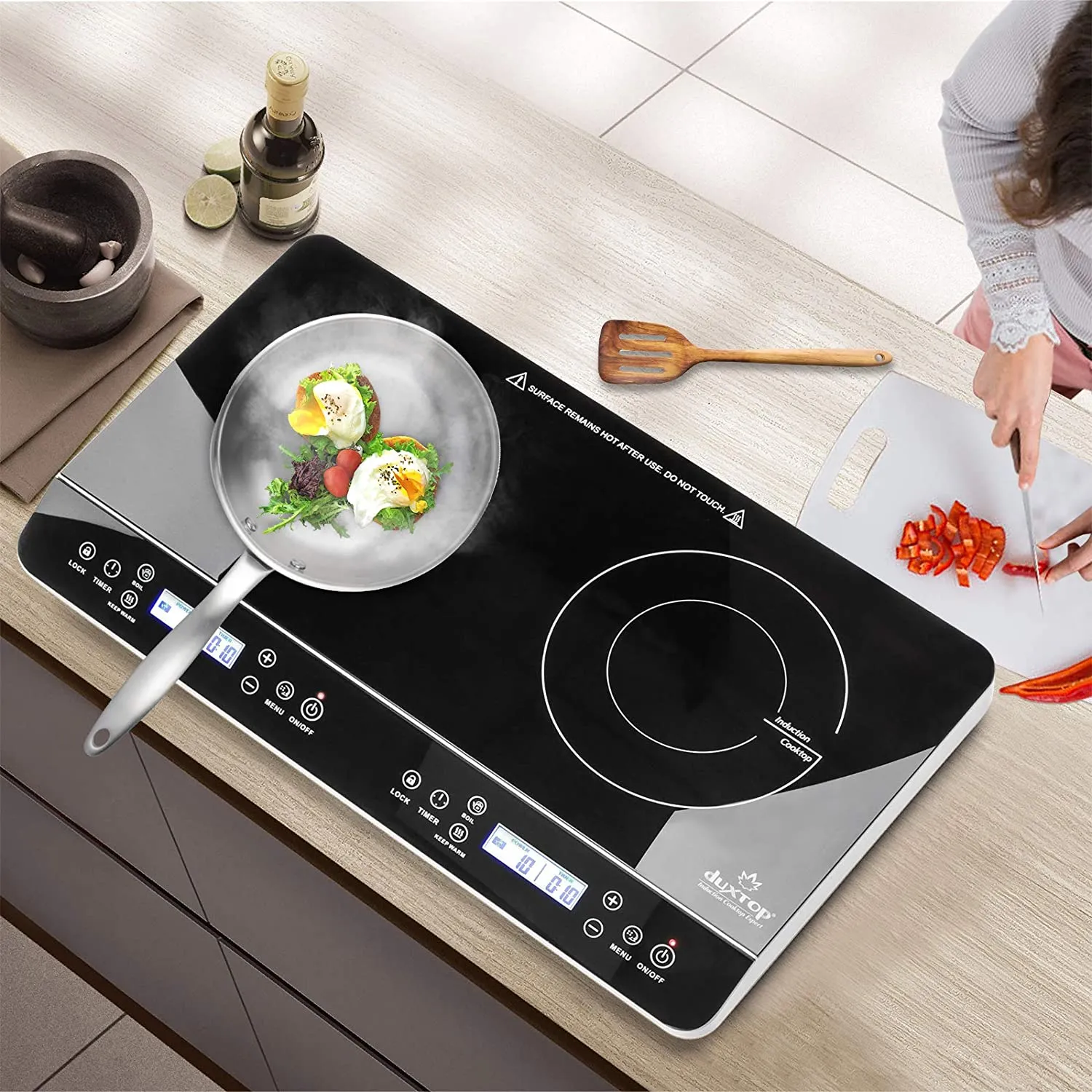 LCD Portable Double Induction Cooktop 1800W Digital Electric Countertop Burner Sensor Touch Stove