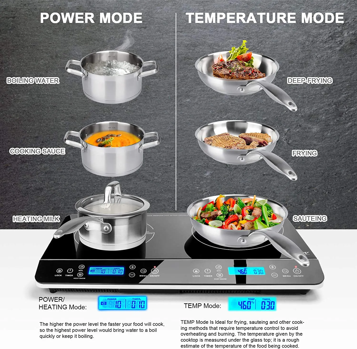 LCD Portable Double Induction Cooktop 1800W Digital Electric Countertop Burner Sensor Touch Stove
