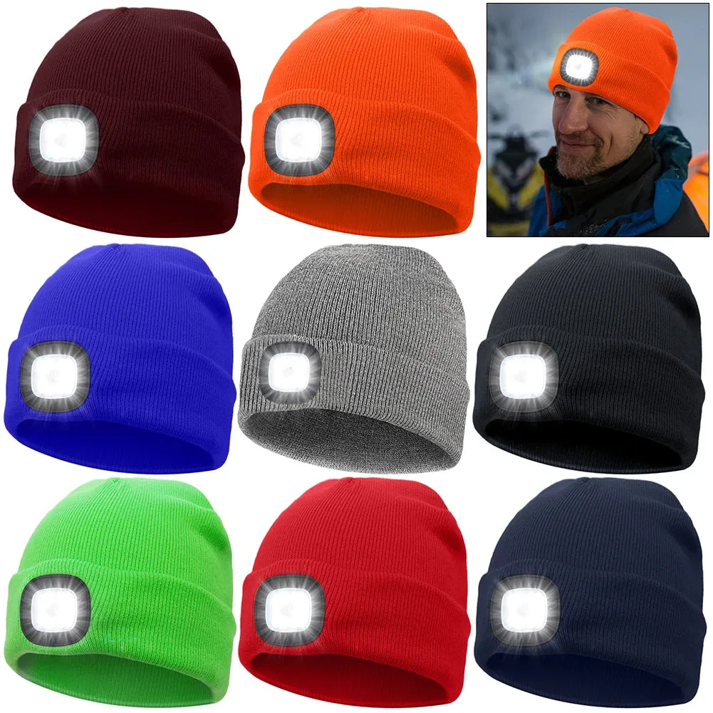 LED Beanie Knitted Hat – Warm Winter Knit Cap with Hands-Free Headlamp