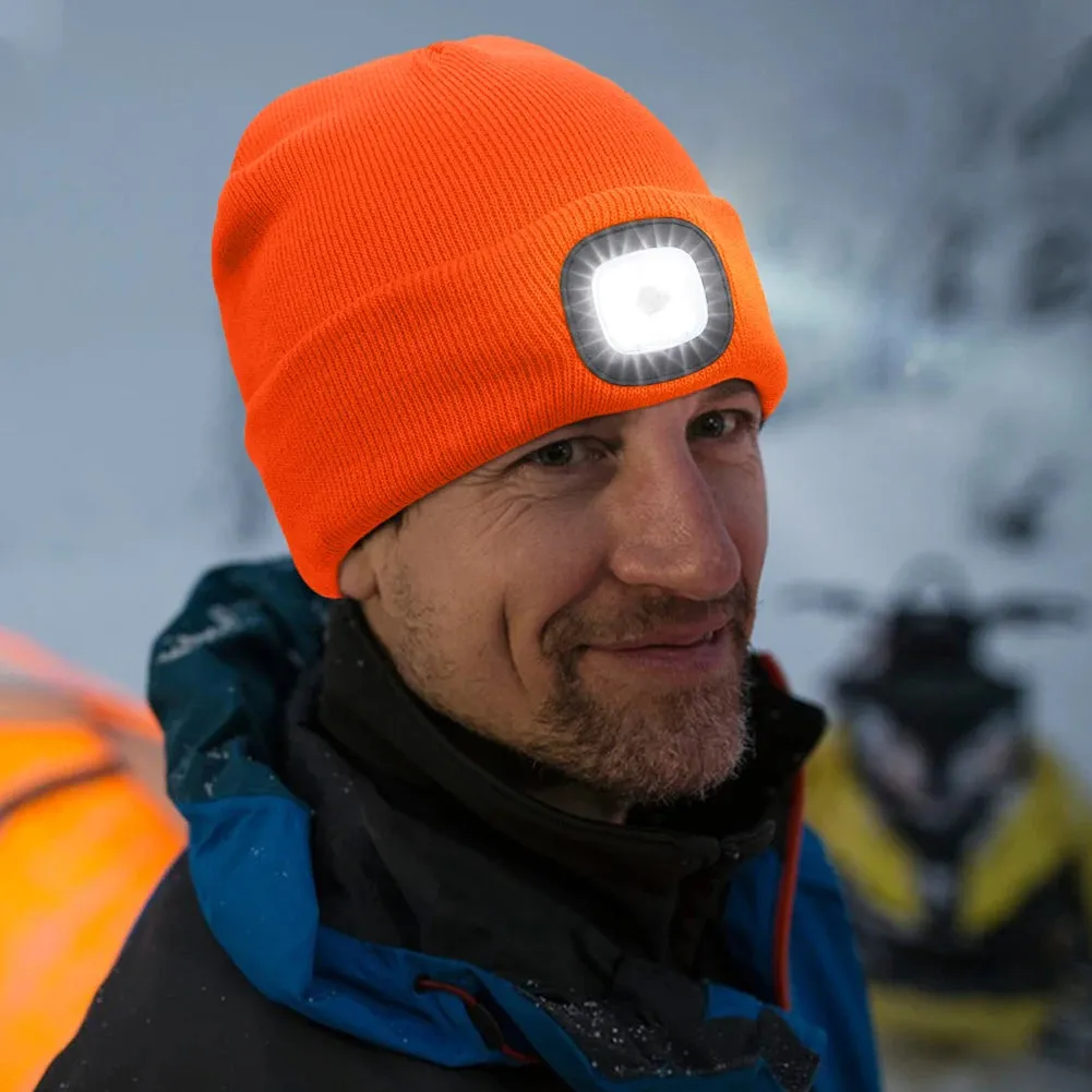 LED Beanie Knitted Hat – Warm Winter Knit Cap with Hands-Free Headlamp