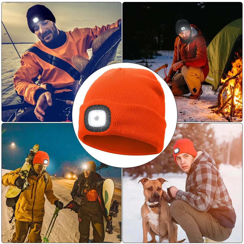 LED Beanie Knitted Hat – Warm Winter Knit Cap with Hands-Free Headlamp