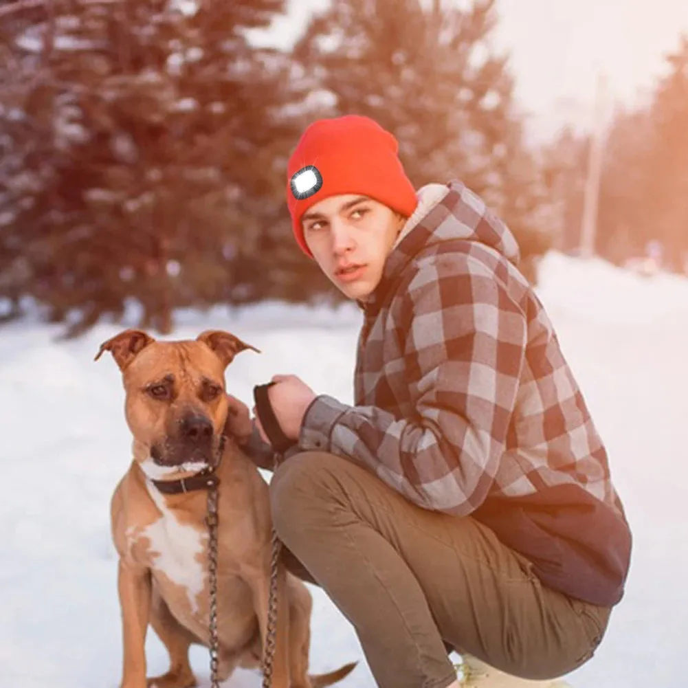 LED Beanie Knitted Hat – Warm Winter Knit Cap with Hands-Free Headlamp