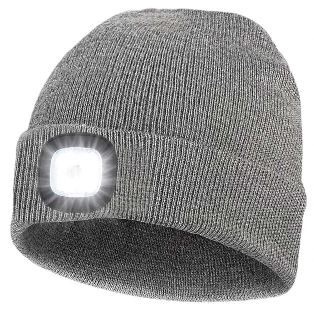 LED Beanie Knitted Hat – Warm Winter Knit Cap with Hands-Free Headlamp