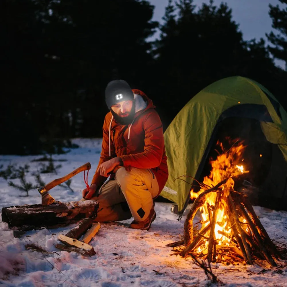 LED Beanie Knitted Hat – Warm Winter Knit Cap with Hands-Free Headlamp