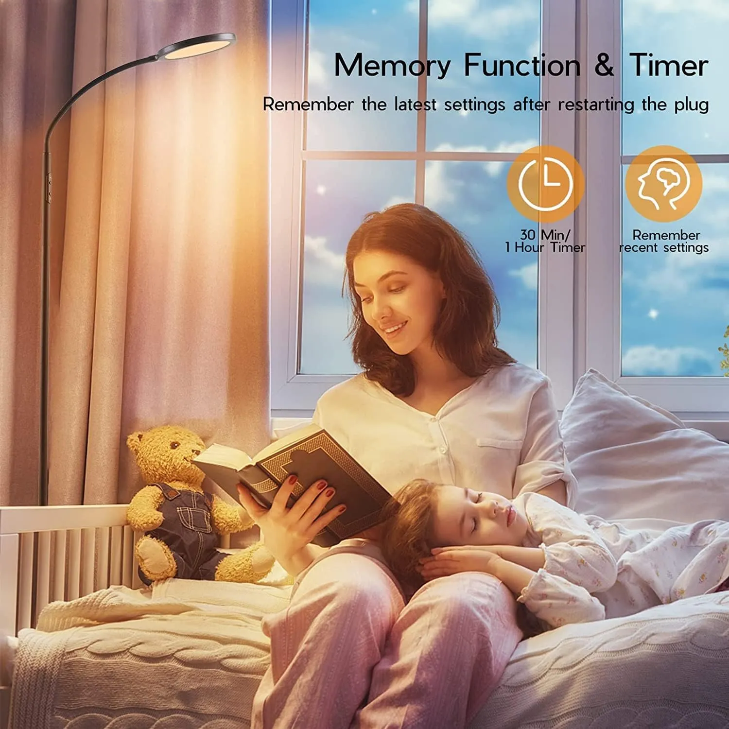 LED Floor Lamps for Living Room, Bright Modern Reading Floor Lamp with Stepless Adjust Color Temperatures & Brightness, Standing Lamp with RF Remote & Touch Control(White)