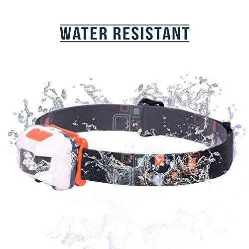 LED Headlamp Flashlight - Great for Camping, Hiking, Dog Walking, Kids, One of The Lightest (2.6 oz) White Cree Headlight, Water & Shock Resistant   Red Strobe, 3 AAA Batteries Included