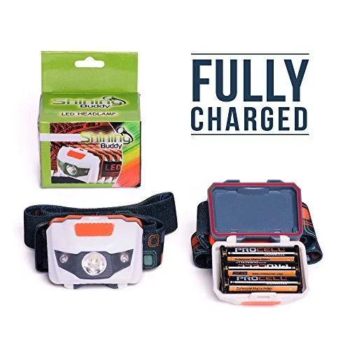 LED Headlamp Flashlight - Great for Camping, Hiking, Dog Walking, Kids, One of The Lightest (2.6 oz) White Cree Headlight, Water & Shock Resistant   Red Strobe, 3 AAA Batteries Included