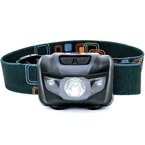 LED Headlamp Flashlight - Great for Camping, Hiking, Dog Walking, Kids, One of The Lightest (2.6 oz) White Cree Headlight, Water & Shock Resistant   Red Strobe, 3 AAA Batteries Included