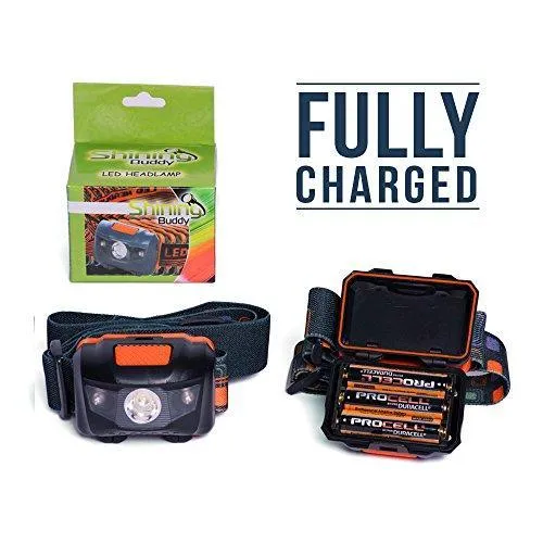 LED Headlamp Flashlight - Great for Camping, Hiking, Dog Walking, Kids, One of The Lightest (2.6 oz) White Cree Headlight, Water & Shock Resistant   Red Strobe, 3 AAA Batteries Included