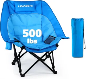 LEMBERI Oversized Heavy Duty Camping Chair for Adults,500lbs Comfortable Folding Lawn Chairs,Large Outdoor Portable Chair with Cup Holder,Side Pocket and Cooler Bag