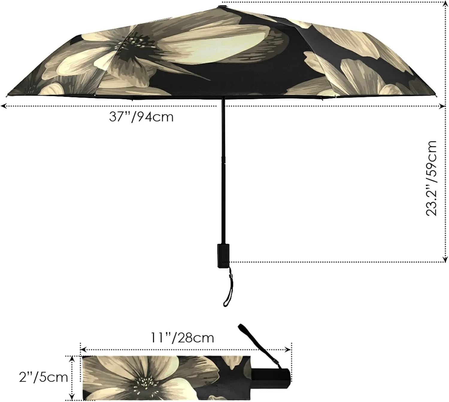 Lightweight Folding Umbrella, Portable Sun Travel Parasol, Compact Anti-UV Strong Rain Umbrella
