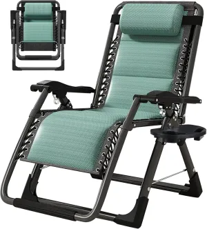 LILYPELLE Zero Gravity Chair, Premium Lawn Recliner Folding Portable Chaise Lounge with Detachable Headrest and Cup Holder, Reclining Patio Lounger Chair