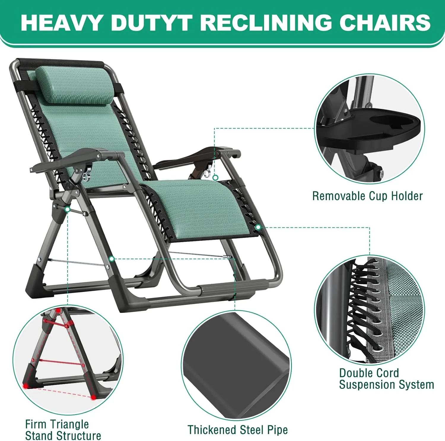 LILYPELLE Zero Gravity Chair, Premium Lawn Recliner Folding Portable Chaise Lounge with Detachable Headrest and Cup Holder, Reclining Patio Lounger Chair