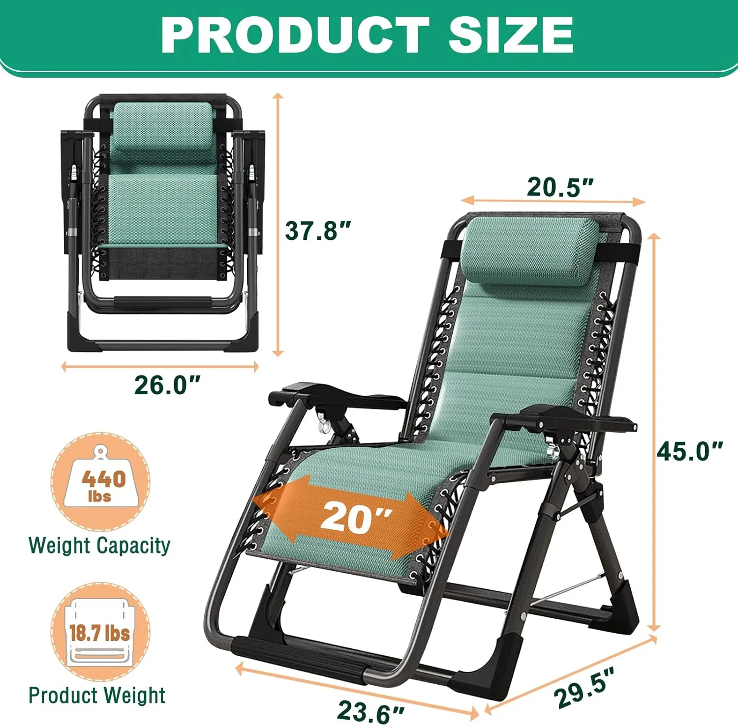 LILYPELLE Zero Gravity Chair, Premium Lawn Recliner Folding Portable Chaise Lounge with Detachable Headrest and Cup Holder, Reclining Patio Lounger Chair