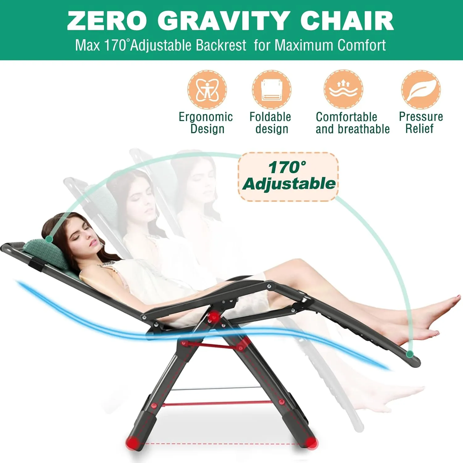 LILYPELLE Zero Gravity Chair, Premium Lawn Recliner Folding Portable Chaise Lounge with Detachable Headrest and Cup Holder, Reclining Patio Lounger Chair
