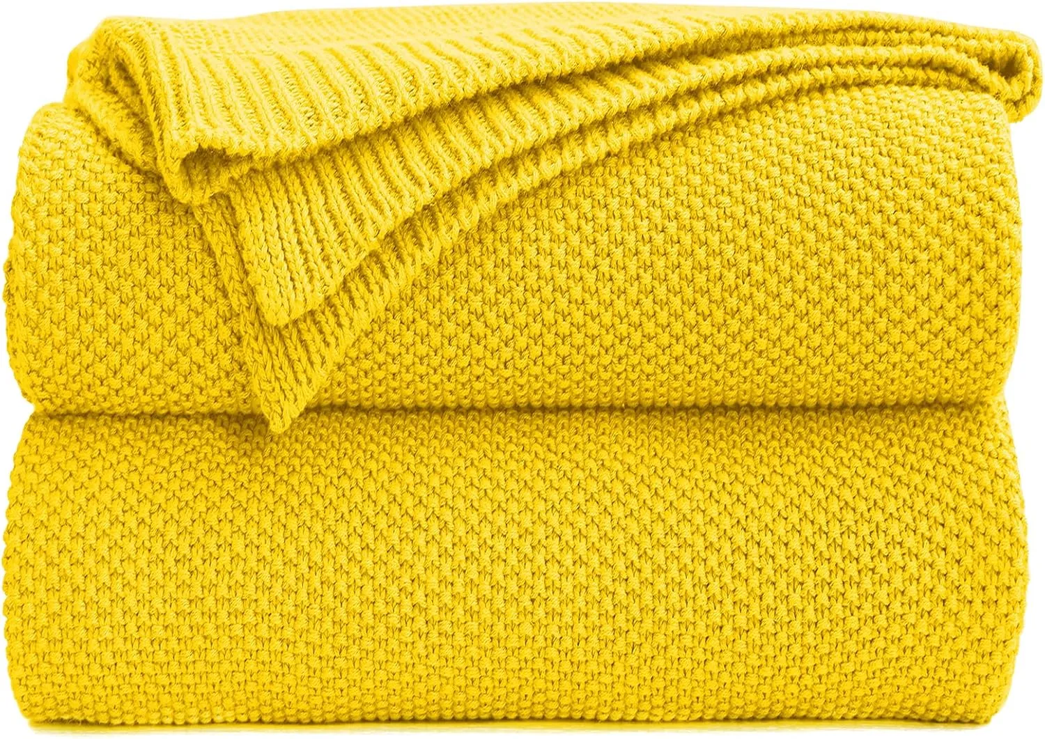 Longhui bedding Lemon Bright Yellow Cotton Cable Knit Throw Blanket for Couch Sofa Chair Home Decorative, Woven Throw Blankets 50 x 60 Inch 2.1 Pounds with a Washing Bag