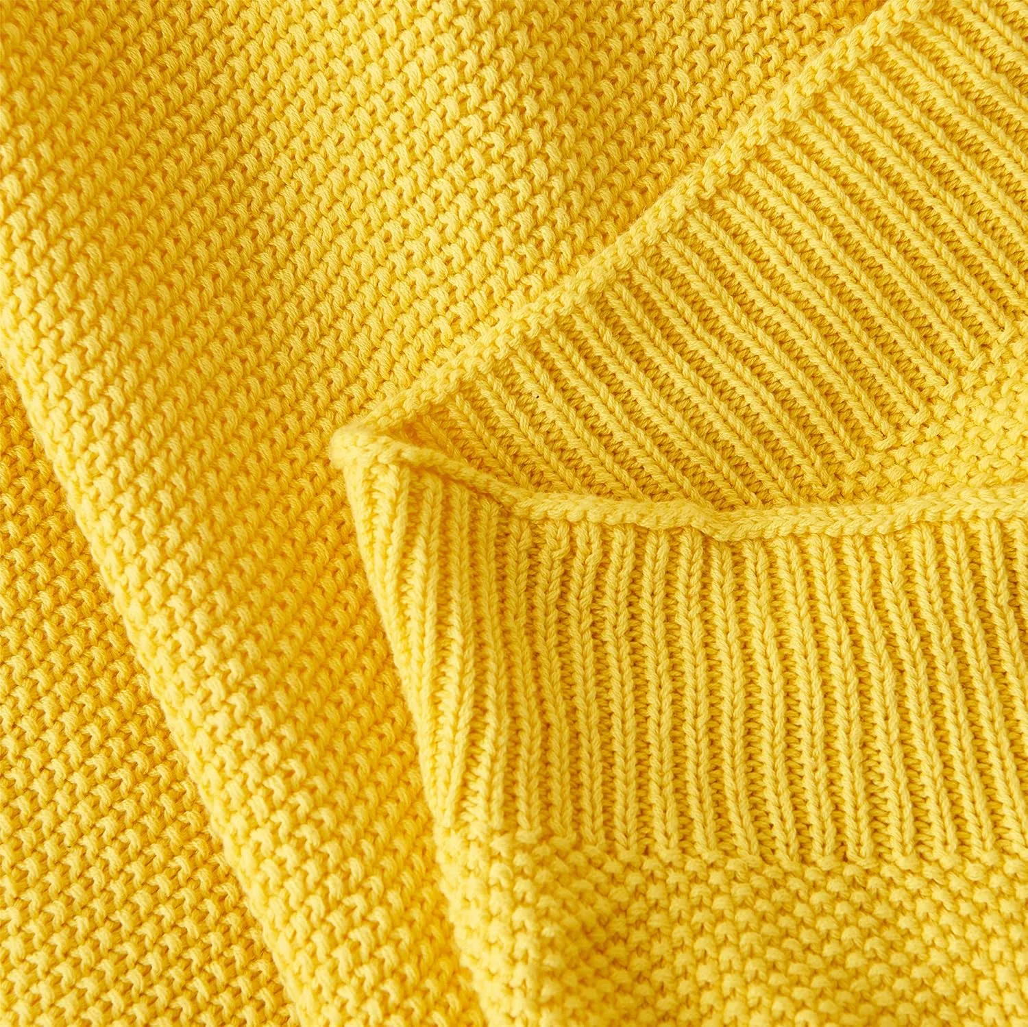 Longhui bedding Lemon Bright Yellow Cotton Cable Knit Throw Blanket for Couch Sofa Chair Home Decorative, Woven Throw Blankets 50 x 60 Inch 2.1 Pounds with a Washing Bag