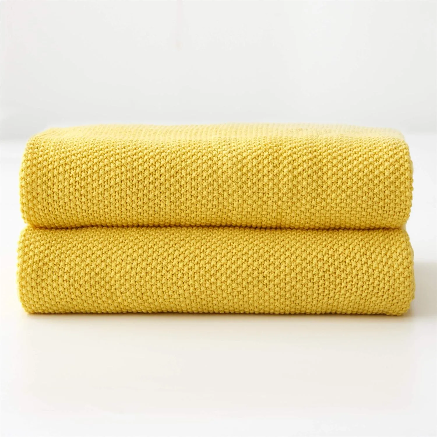 Longhui bedding Lemon Bright Yellow Cotton Cable Knit Throw Blanket for Couch Sofa Chair Home Decorative, Woven Throw Blankets 50 x 60 Inch 2.1 Pounds with a Washing Bag