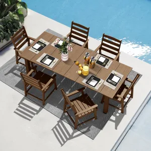 LOUNZY 7 Pieces Patio Dining Sets, Outdoor HDPE Furniture Set for 6 w/ 2" Hole Cut-Out Dining Table with 6 Patio Chairs for Pool, Lawn and Garden,Brown