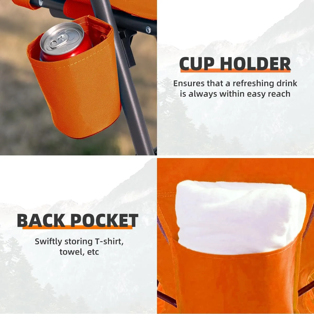Low Profile Beach Chairs Set of 4 with Cup Holder Folding Mesh Sand Chairs for Adults Portable Lightweight Lowback Sling Chairs for Beach Camping Concert Travel Support 300lbs, Orange