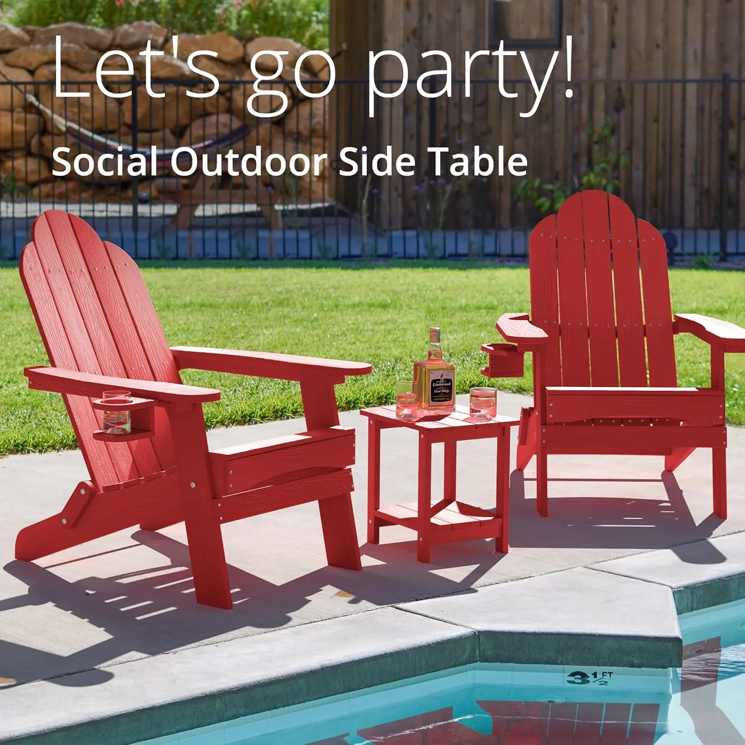 LUE BONA Adirondack Outdoor Side Table, 2-Tier Bright Red HDPS Patio End Table Weather Resistant, Morden Side Table for Patio, Pool, Porch