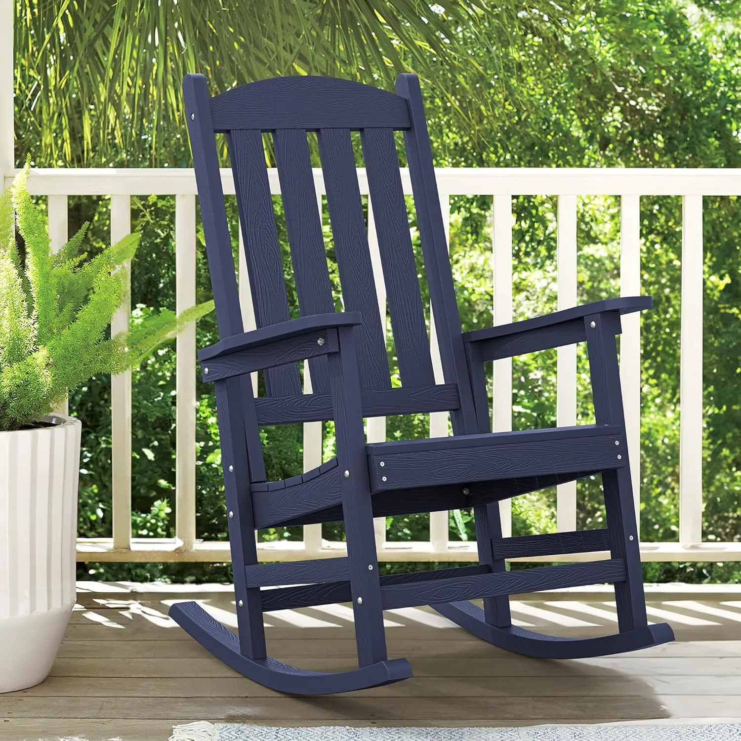 LUE BONA Outdoor Rocking Chairs Set of 3, 2 Chairs & 1 Table HDPS Poly Rocking Chair, All Weather Resistant, Heavy Duty Rocker Chair for Patio, Lawn, Garden, 300LBS, Midnight Blue