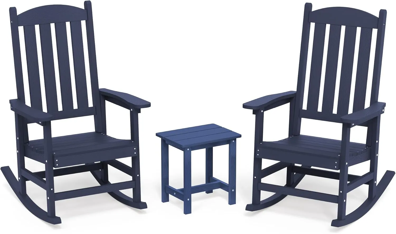 LUE BONA Outdoor Rocking Chairs Set of 3, 2 Chairs & 1 Table HDPS Poly Rocking Chair, All Weather Resistant, Heavy Duty Rocker Chair for Patio, Lawn, Garden, 300LBS, Midnight Blue