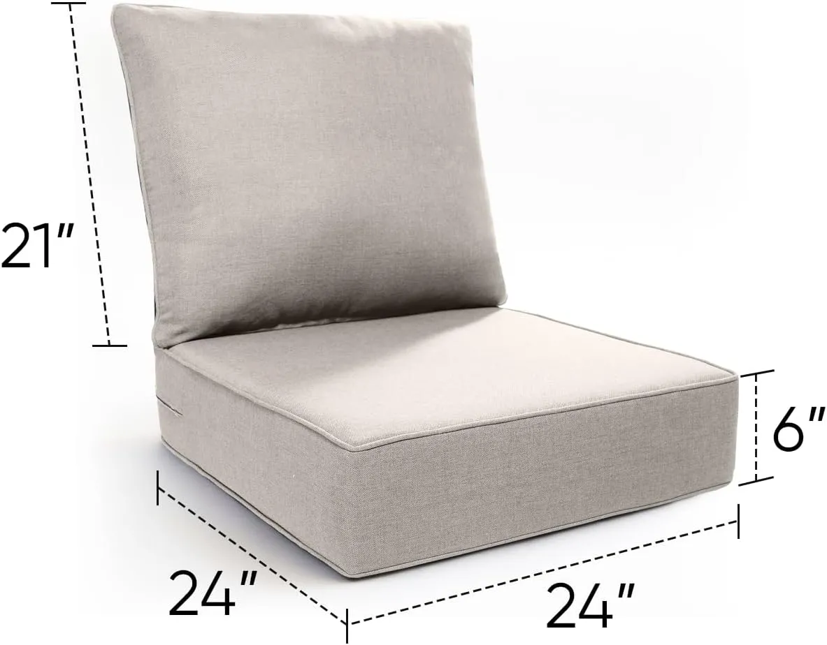 Luxury 6 Inch Outdoor Cushions 24x24 - Water&UV&Fade Resistant 1 Set Zippered Patio Chair Back&Seat Cushion for Wicker Dining Rocking Swivel Chairs Loveseat Couch Sectional Sofa - Beige