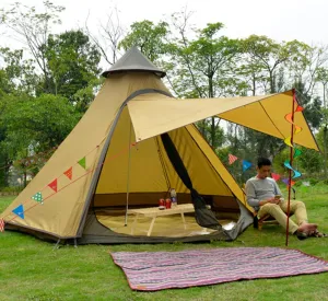 Luxury Yurt Tent for Family Glamping, Waterproof 4 Season Camping Tent for 5-6 People, Canvas Bell Tent for Family Camping, Outdoor Hunting Party