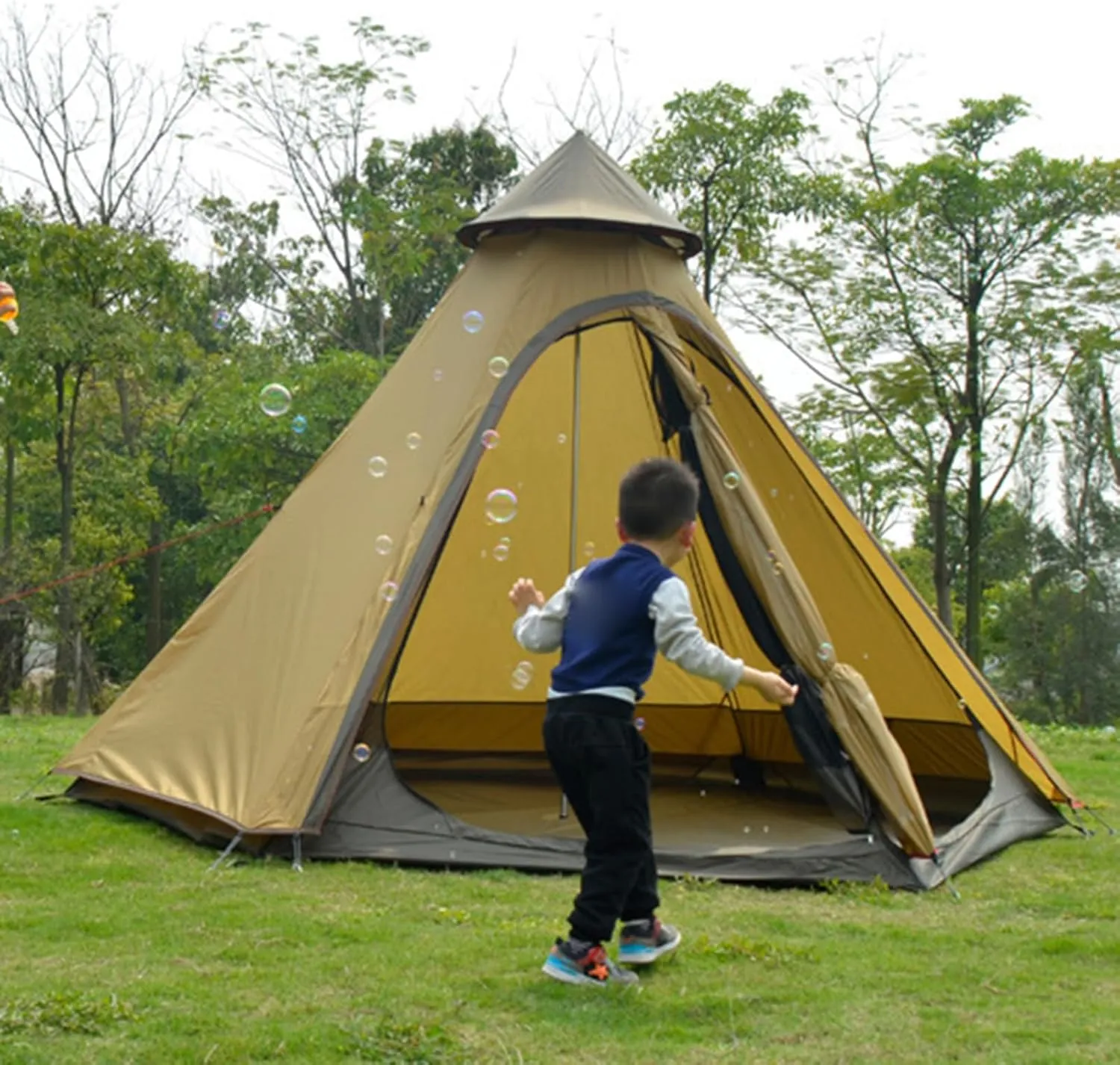 Luxury Yurt Tent for Family Glamping, Waterproof 4 Season Camping Tent for 5-6 People, Canvas Bell Tent for Family Camping, Outdoor Hunting Party