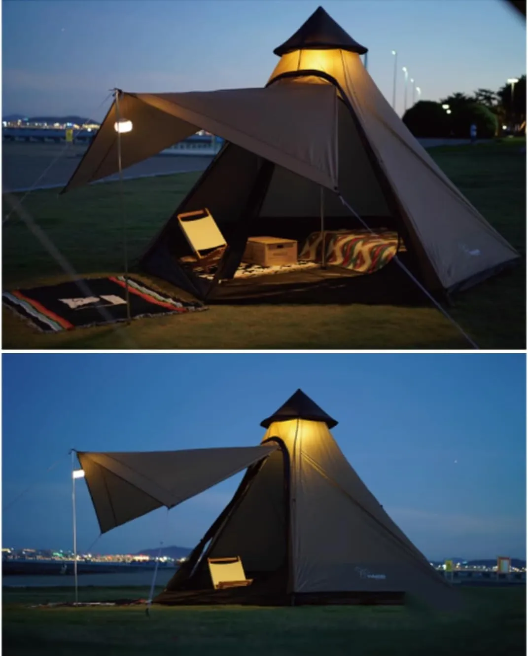 Luxury Yurt Tent for Family Glamping, Waterproof 4 Season Camping Tent for 5-6 People, Canvas Bell Tent for Family Camping, Outdoor Hunting Party
