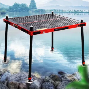 LXLZYXSF Riverside Lakeside Portable Fishing Platform Dock with Fishing Pole Holder, Umbrella Hole, Adjustable Height Legs, Foldable Lightweight Fishing Deck, All Terrain(100x100x130cm/39x39x51in)