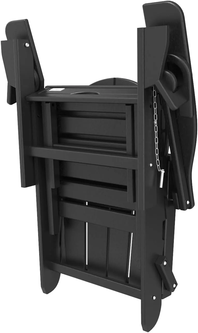 Mdeam 3-Level Adjustable Adirondack Chair with Retractable Ottoman, HDPE All-Weather Folding Fire Pit Chair with 2 Cup Holders, Outdoor Chair for Deck Patio Garden Backyard Lawn (Black)
