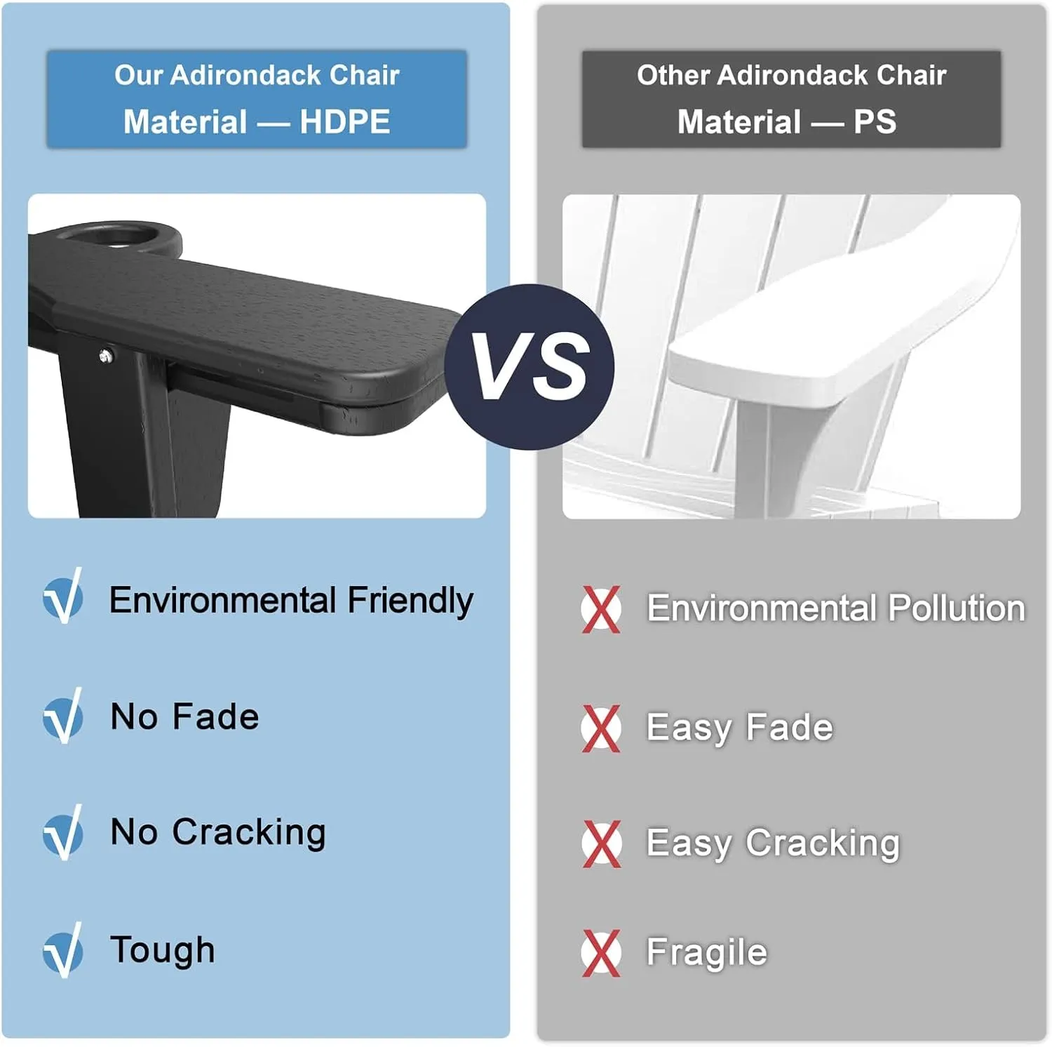 Mdeam 3-Level Adjustable Adirondack Chair with Retractable Ottoman, HDPE All-Weather Folding Fire Pit Chair with 2 Cup Holders, Outdoor Chair for Deck Patio Garden Backyard Lawn (Black)
