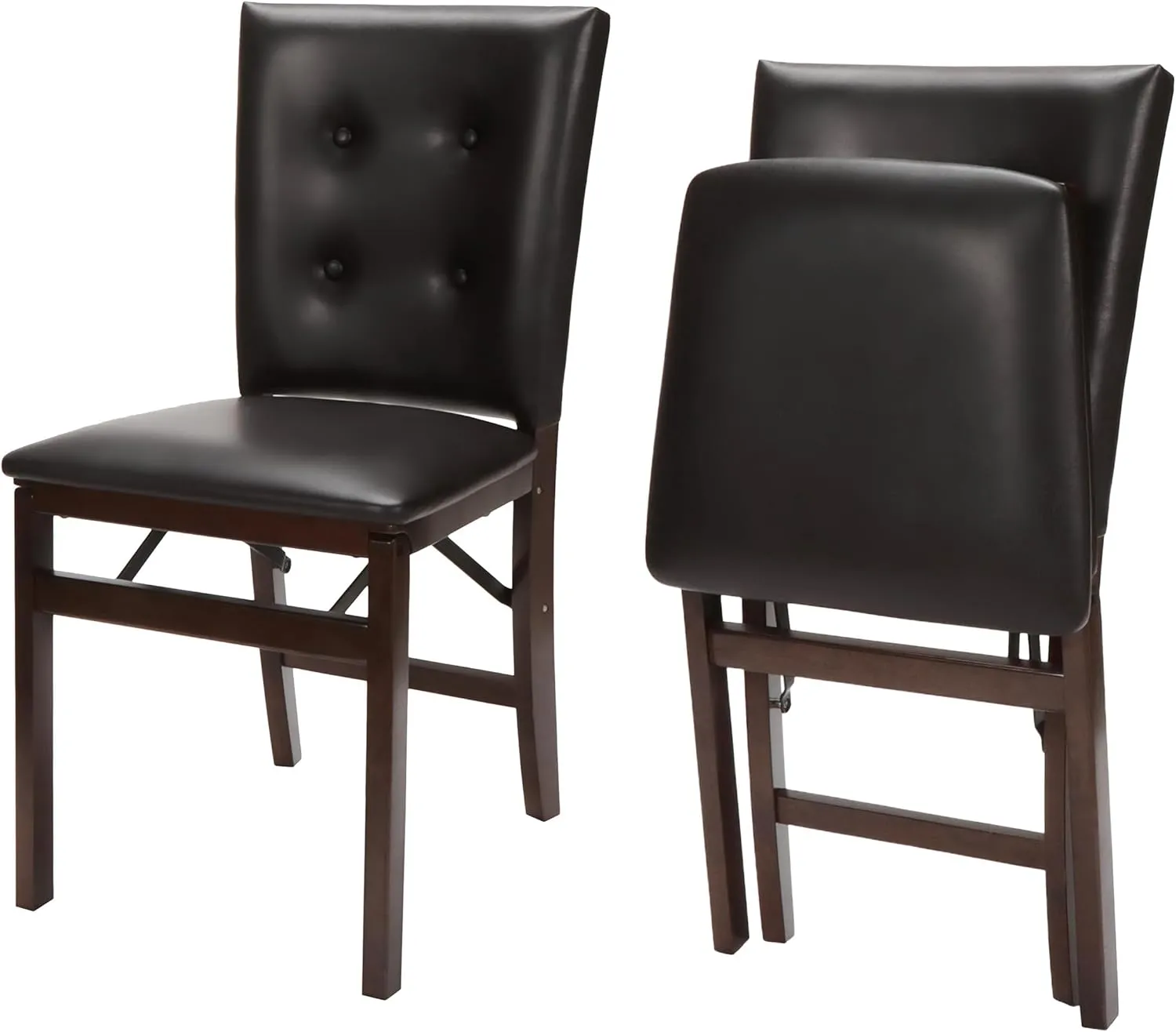 MECO Stakmore Parson's Wooden Folding Chairs with Padded Seats, Set of 2 - No Assembly Foldable Dining Chairs, Steel Folding Mechanism, Upholstered Bonded Leather, Space-Saving, Espresso Frame