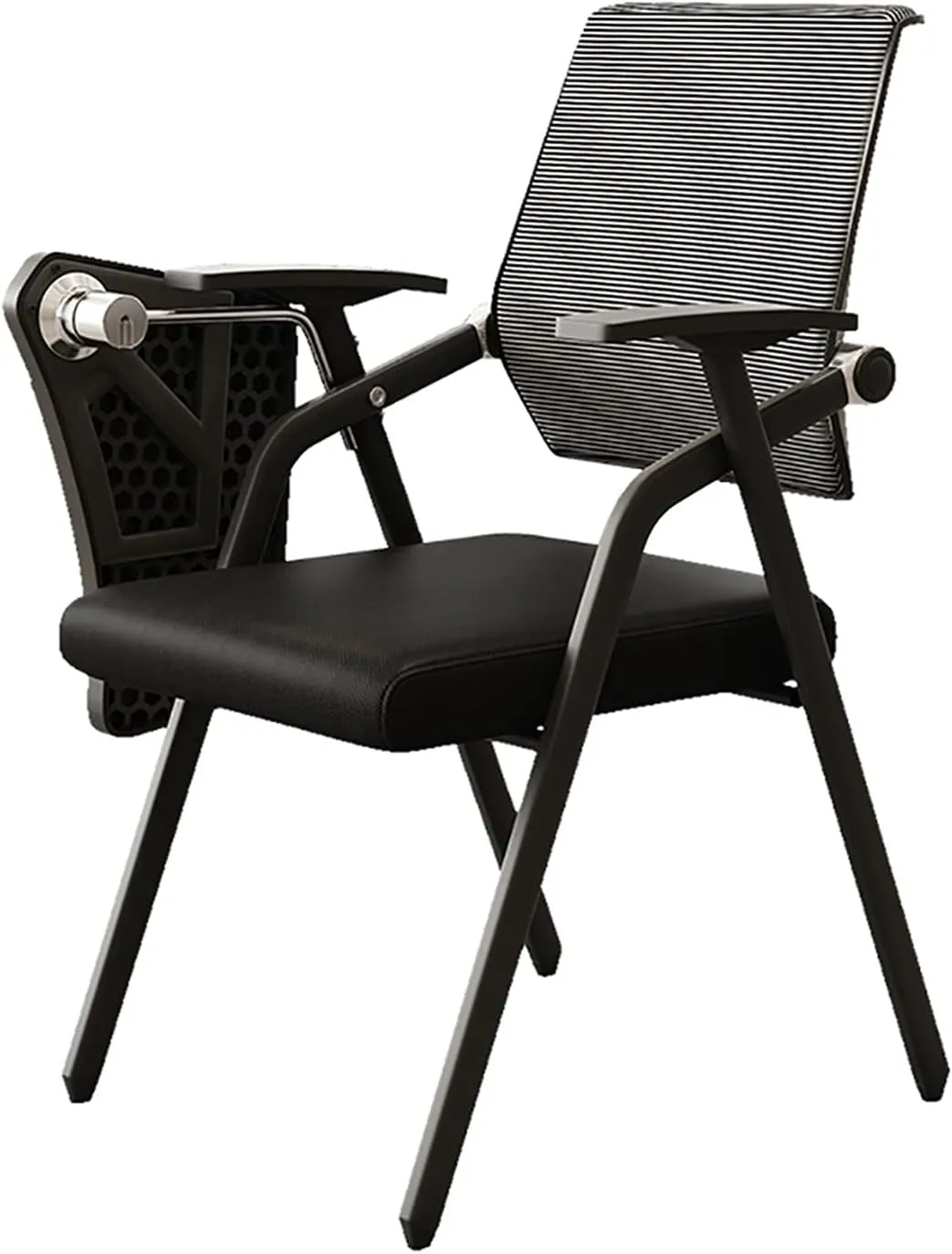 MEHWSUR Student Chair with Desk Attached,Tablet Arm Chair Mesh Office Chair with Lumbar Support,Foldable Computer Desk Chair with Writing Board and Cup Holder Metal Frame Backrest (Color : Black)