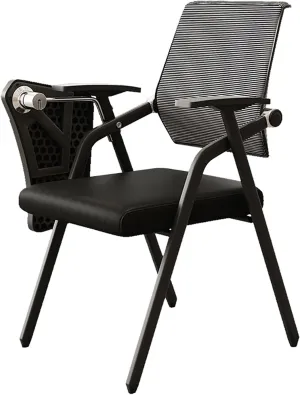 MEHWSUR Student Chair with Desk Attached,Tablet Arm Chair Mesh Office Chair with Lumbar Support,Foldable Computer Desk Chair with Writing Board and Cup Holder Metal Frame Backrest (Color : Black)