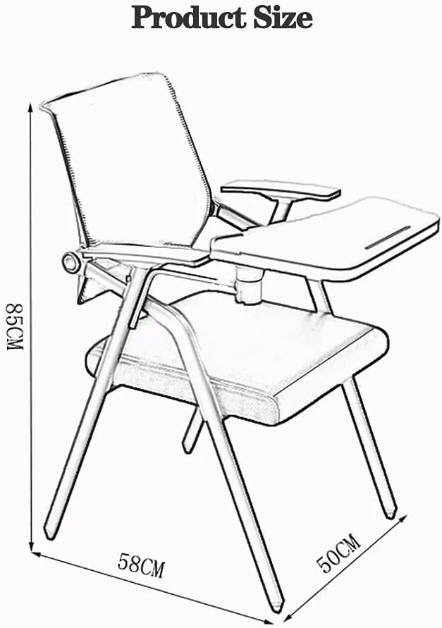 MEHWSUR Student Chair with Desk Attached,Tablet Arm Chair Mesh Office Chair with Lumbar Support,Foldable Computer Desk Chair with Writing Board and Cup Holder Metal Frame Backrest (Color : Black)