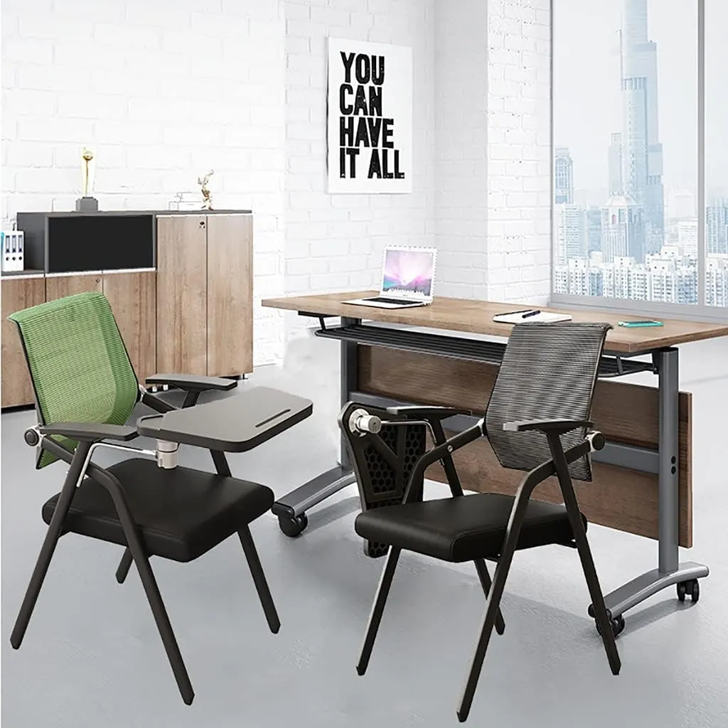 MEHWSUR Student Chair with Desk Attached,Tablet Arm Chair Mesh Office Chair with Lumbar Support,Foldable Computer Desk Chair with Writing Board and Cup Holder Metal Frame Backrest (Color : Black)