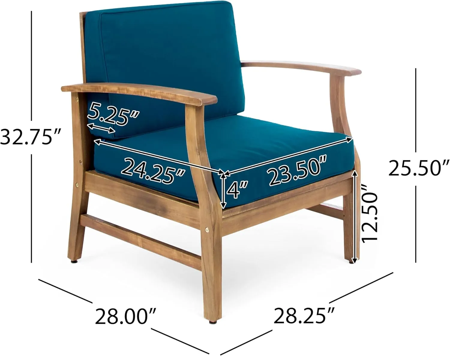 Merax Outdoor Accent Club Chair, Acacia Wood Patio Chairs with Thick Cushions & Back, Cushioned Lounge Chair for Coastal Backyard Balcony Poolside, Water Resistant & Easy Assembly Furniture, Dark Teal